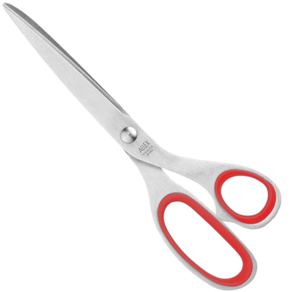 ALLEX Japanese Office Scissors for Desk, Extra Large 7.8" All Purpose Scissors, Made in JAPAN, All Metal Sharp Japanese Stainless Steel Blade with Non-Slip Soft Ring, Red