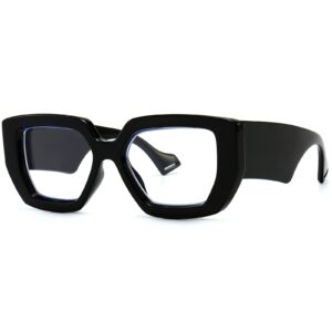 breaksun thick frame blue light glasses for women men fashion oversized square computer gaming eyeglasses (black)