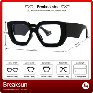 Breaksun Thick Frame Blue Light Glasses for Women Men Fashion Oversized Square Computer Gaming Eyeglasses (Black)