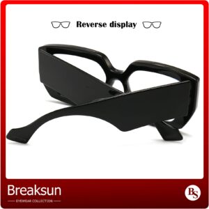 Breaksun Thick Frame Blue Light Glasses for Women Men Fashion Oversized Square Computer Gaming Eyeglasses (Black)