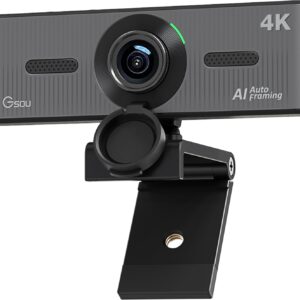 Gsou 4K Webcam with Noise Canceling Mic, AI Tracking Webcam 4K, 4k web cam wide angle 120°, Sony 4K Sensor, with Privacy Cover, and Dual Mics, 4k Webcam for PC/Streaming/Laptop/Conference/Zoom Meeting