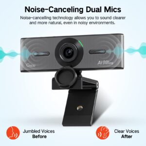 Gsou 4K Webcam with Noise Canceling Mic, AI Tracking Webcam 4K, 4k web cam wide angle 120°, Sony 4K Sensor, with Privacy Cover, and Dual Mics, 4k Webcam for PC/Streaming/Laptop/Conference/Zoom Meeting