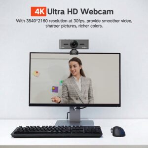 Gsou 4K Webcam with Noise Canceling Mic, AI Tracking Webcam 4K, 4k web cam wide angle 120°, Sony 4K Sensor, with Privacy Cover, and Dual Mics, 4k Webcam for PC/Streaming/Laptop/Conference/Zoom Meeting