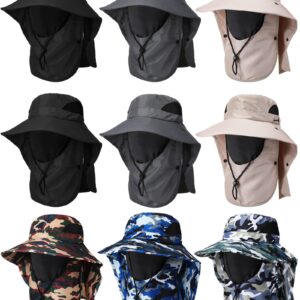 9 Pcs Summer Fishing Hat Women Men Sun Hats with UV Protection Wide Brim Outdoor Hat with Face Cover and Neck Flap Rollable Fishing Cap with Removable Face Flap for Gardening Hiking Beach, 7 Colors