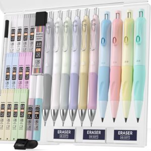 Nicpro 31PCS Pastel Mechanical Pencil Set in Case, Cute Mechanical Pencils 0.5, 0.7, 0.9 mm & 2.0 mm with 15 Tube (HB 2B Colors)Lead Refills, 3 Erasers, Aesthetic School Supplies for Writing Sketching