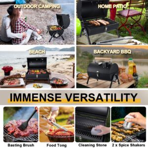 Joyfair Portable Charcoal Grill Set, Small Tabletop Barbecue Grill with Accessories Tools for Outdoor Camping BBQ Grilling Backyard Party Cooking, Heavy Duty & Innovative Design, Thermometer & Chimney