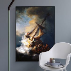 Christ in The Storm On The Sea of Galilee Poster,By Rembrandt,Famous Oil Paintings Reproductions, Bedroom Home Decor Unframed,Perfect Easy Gift (12x16in/30x40cm)