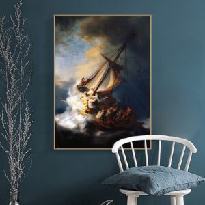 Christ in The Storm On The Sea of Galilee Poster,By Rembrandt,Famous Oil Paintings Reproductions, Bedroom Home Decor Unframed,Perfect Easy Gift (12x16in/30x40cm)