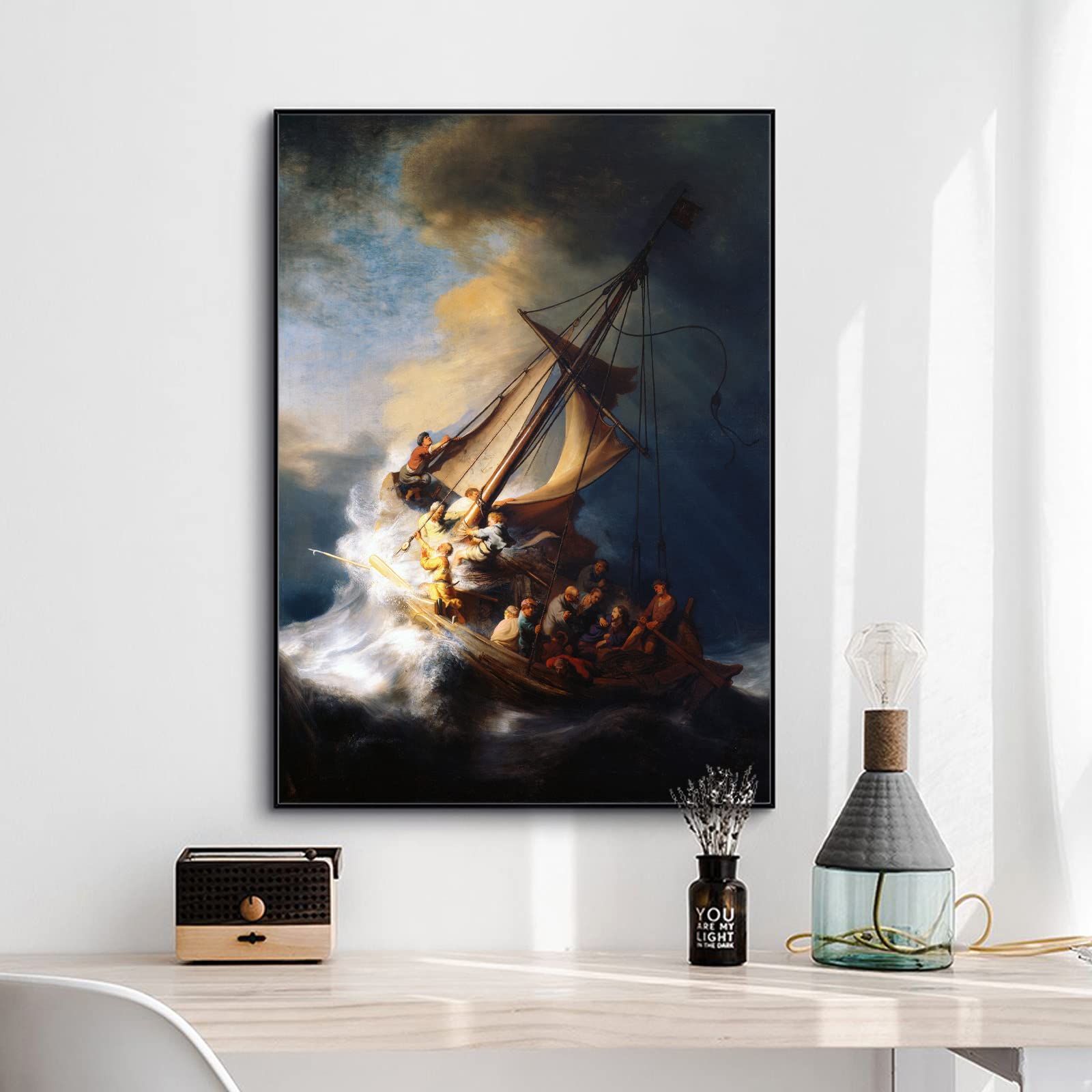 Christ in The Storm On The Sea of Galilee Poster,By Rembrandt,Famous Oil Paintings Reproductions, Bedroom Home Decor Unframed,Perfect Easy Gift (12x16in/30x40cm)