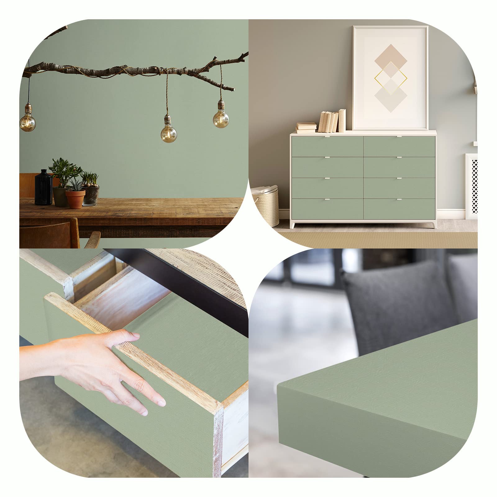 practicalWs Sage Green Wallpaper Stick and Peel Green Contact Paper 17.7'' x 118.1'' Green Removable Wallpaper Self-Adhesive Vinyl Solid Wallpaper for Bedroom Kitchen Cabinets