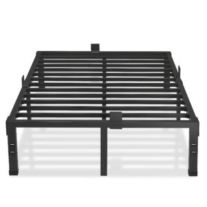 maf 12 inch queen bed frames with mattress slide stopper black heavy duty metal platform bed frame steel slat support, no box spring needed, noise free, easy assembly