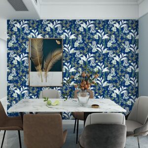 Yasinet Peel and Stick Wallpaper Boho Blue Wallpaper Removable Floral Self-Adhesive Contact Paper Vintage Blue Wallpaper for Walls Bedroom Vinyl Rolls 15.75inch × 78.7 inch