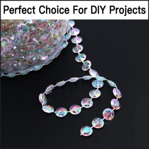 Jishi 99ft Crystal Beads Garland Strand, Iridescent Clear Acrylic Diamond Beads String Roll for Crafts, Beaded Curtains, Wedding Party Decorations, Plastic Crystal Garland for Christmas Tree Ornaments