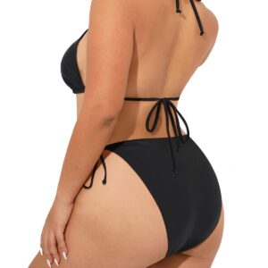 Tempt Me Women Plus Size Triangle Bikini String Two Piece Halter Tie Side Swimsuit Black 14 Plus