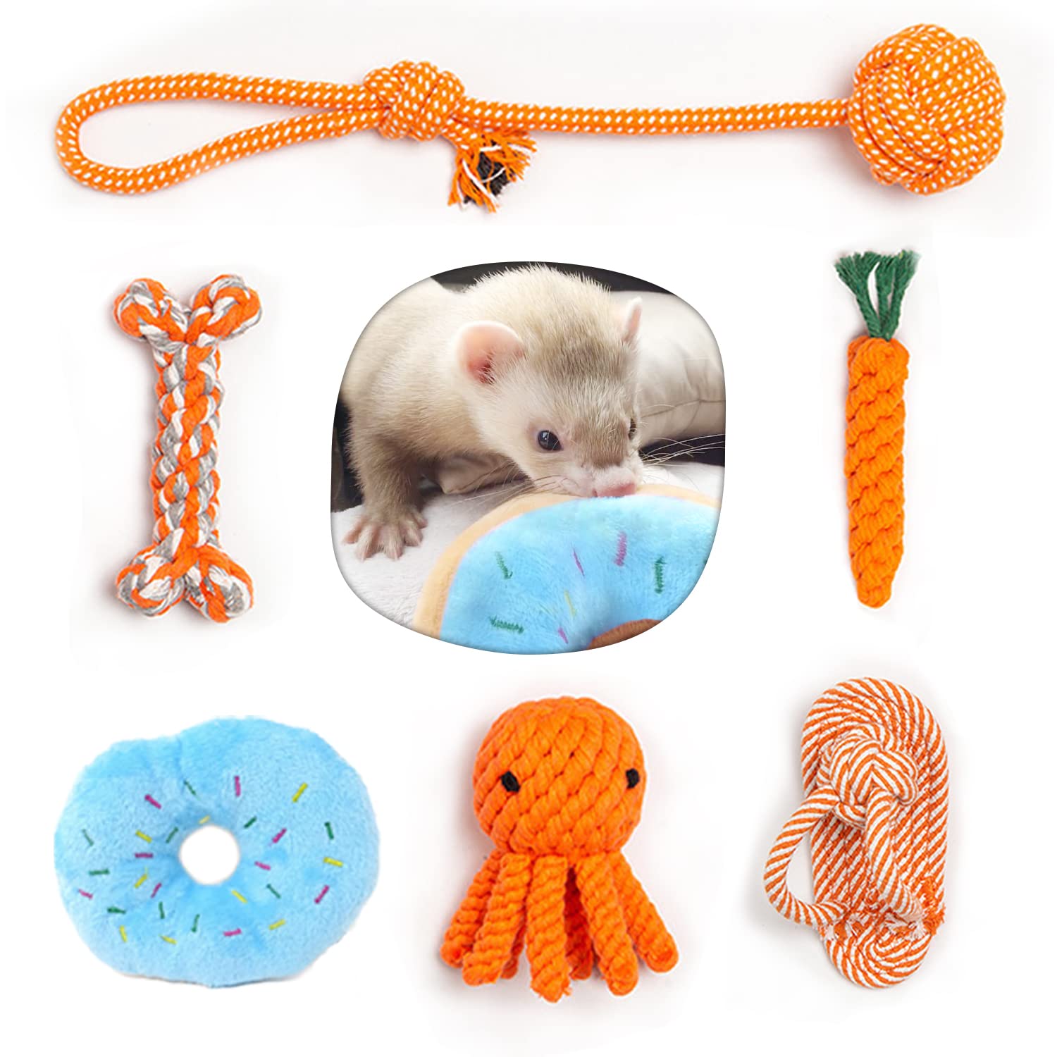 SIT ZIT 6 Pack Ferret Toys Durable Knotted Rope Tug Perfect for Teething Mammals Cotton Rope Chew Toys Interactive Dog Rope Toy Set Machine-Washable