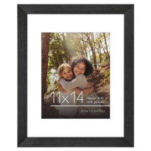 americanflat 11x14 picture frame with shatter-resistant glass - use as 8x10 frame with mat or 11x14 frame without mat - hudson collection - wide photo frame for wall display - black