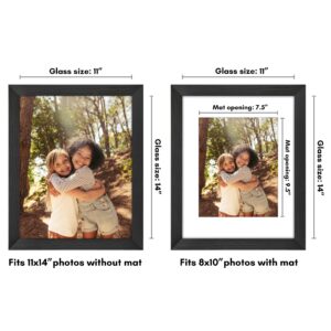 Americanflat 11x14 Picture Frame with Shatter-Resistant Glass - Use as 8x10 Frame with Mat or 11x14 Frame Without Mat - Hudson Collection - Wide Photo Frame for Wall display - Black