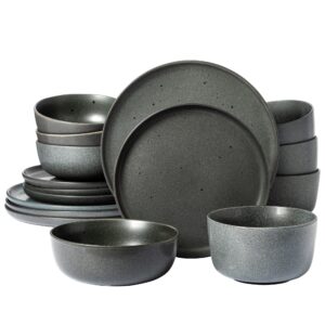 gibson elite james street stoneware matte reactive double bowl dinnerware set - truffle grey, service for 4 (16pcs)