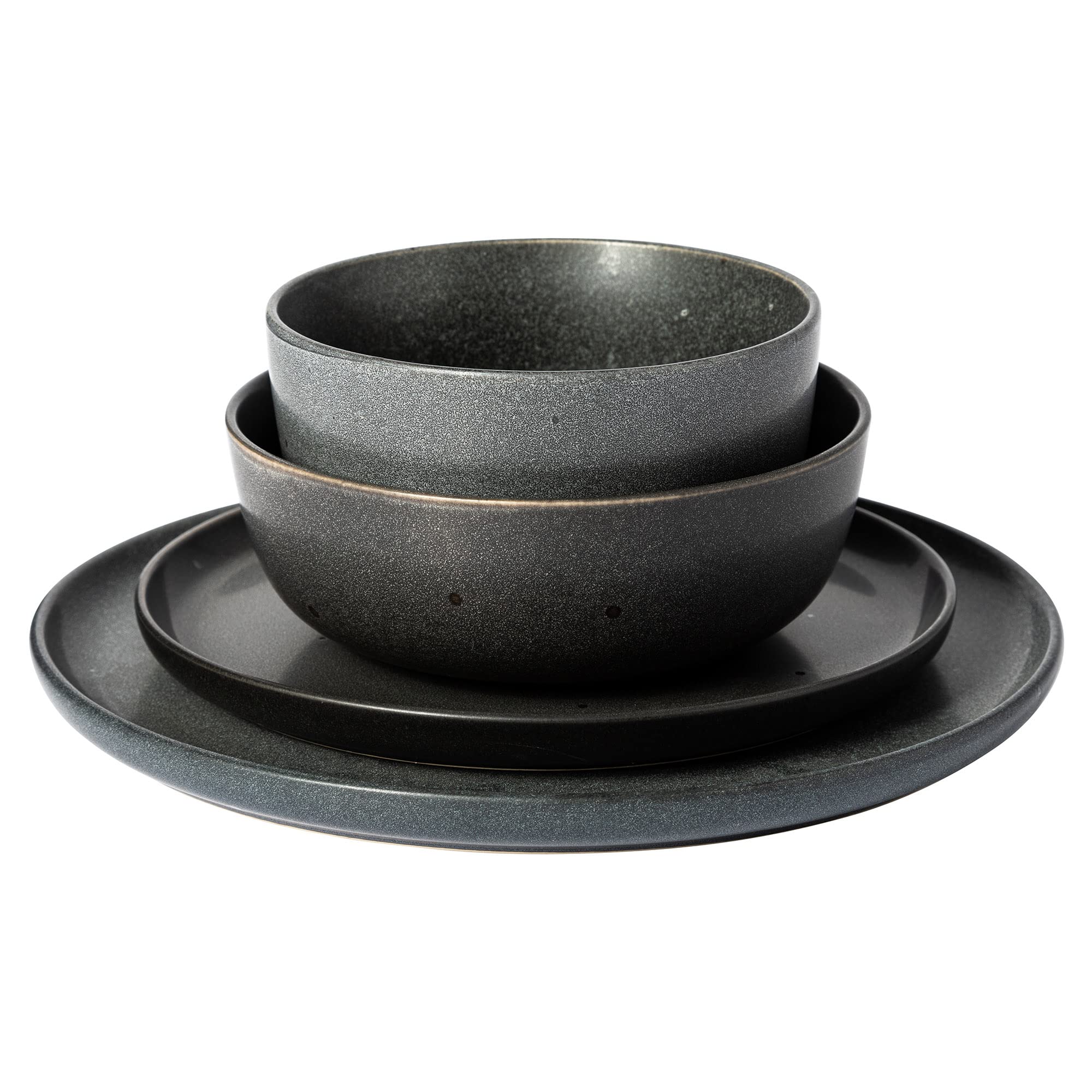 Gibson Elite James Street Stoneware Matte Reactive Double Bowl Dinnerware Set - Truffle Grey, Service for 4 (16pcs)