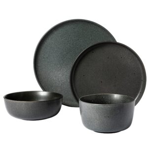 Gibson Elite James Street Stoneware Matte Reactive Double Bowl Dinnerware Set - Truffle Grey, Service for 4 (16pcs)