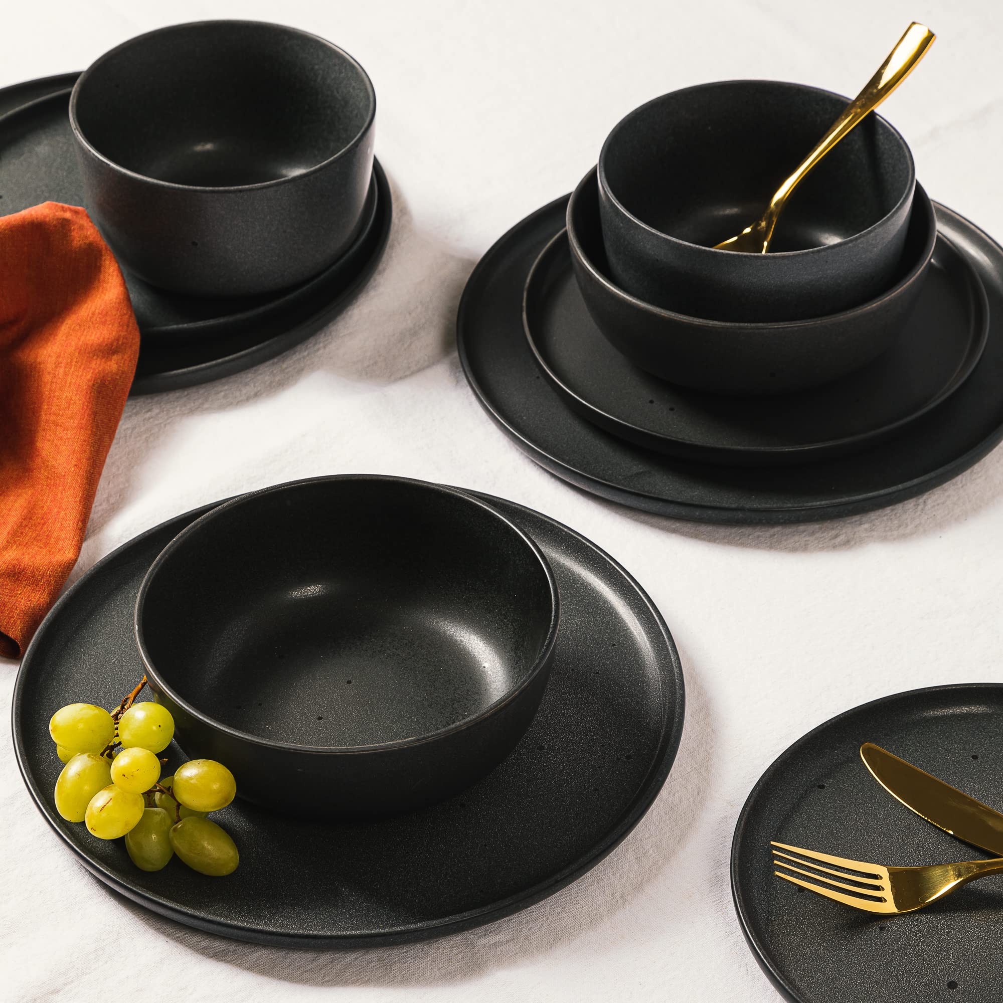 Gibson Elite James Street Stoneware Matte Reactive Double Bowl Dinnerware Set - Truffle Grey, Service for 4 (16pcs)