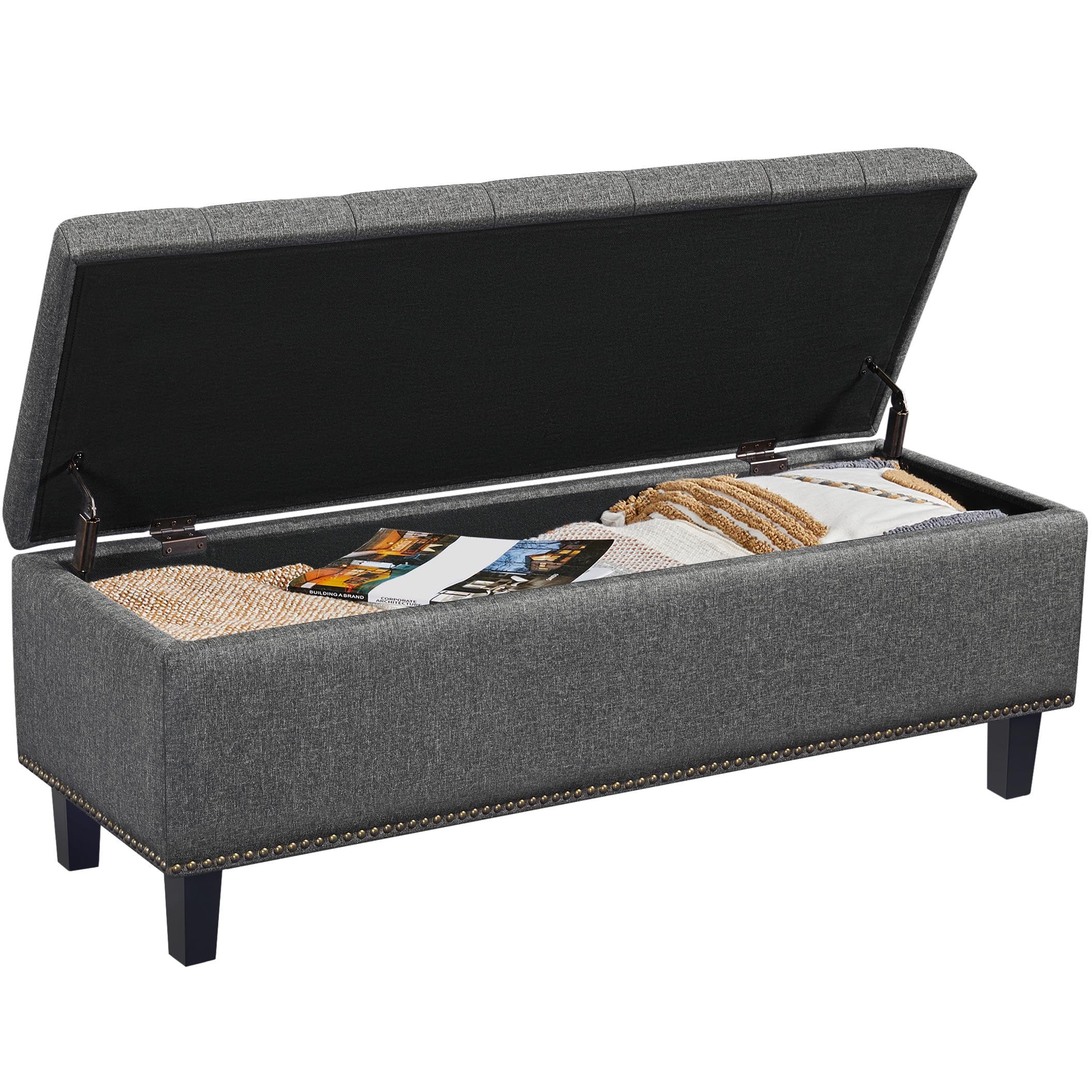 Yaheetech Ottoman with Storage Classic 49-inch Entryway Bench Storage Ottoman Bench Bench with Storage Coffee Table Footstool Bench Multipurpose Foot Rest Sofa Stool Dark Gray