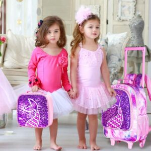 gxtvo Rolling Backpack for Girls, Roller Wheels Kids Bookbag - Wheeled Suitcase Elementary Sequin School Bag - 3PCS Mermaid