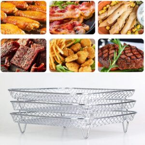 Homaisson Air Fryer Racks, Three Stackable 7.8 inch Air Fryer Racks for 4.2QT - 5.8QT Air fryers, Stainless Steel Dehydrator Air Flow Racks for Ninja, Gowise, Phillips Air Fryers, Ovens, Press Cookers (Square)