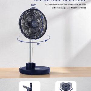 FARADAY Oscillating Standing Fan 12” Foldable Portable Quiet Floor Fan 12000mAh Rechargeable Pedestal Fan with Remote, Timer Setting, Height Adjustable Foldaway Fan for Bedroom Home Office, 6 Speed