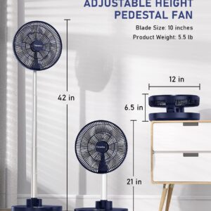 FARADAY Oscillating Standing Fan 12” Foldable Portable Quiet Floor Fan 12000mAh Rechargeable Pedestal Fan with Remote, Timer Setting, Height Adjustable Foldaway Fan for Bedroom Home Office, 6 Speed