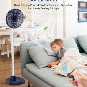 FARADAY Oscillating Standing Fan 12” Foldable Portable Quiet Floor Fan 12000mAh Rechargeable Pedestal Fan with Remote, Timer Setting, Height Adjustable Foldaway Fan for Bedroom Home Office, 6 Speed