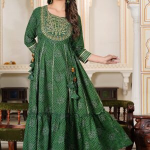 JG JAI GOVINDAM Dress for Saint Patricks Day Anarkali Indian Kurti for Women Pakistani Wedding/Party Wear Designer Style (GREEN-XXL)