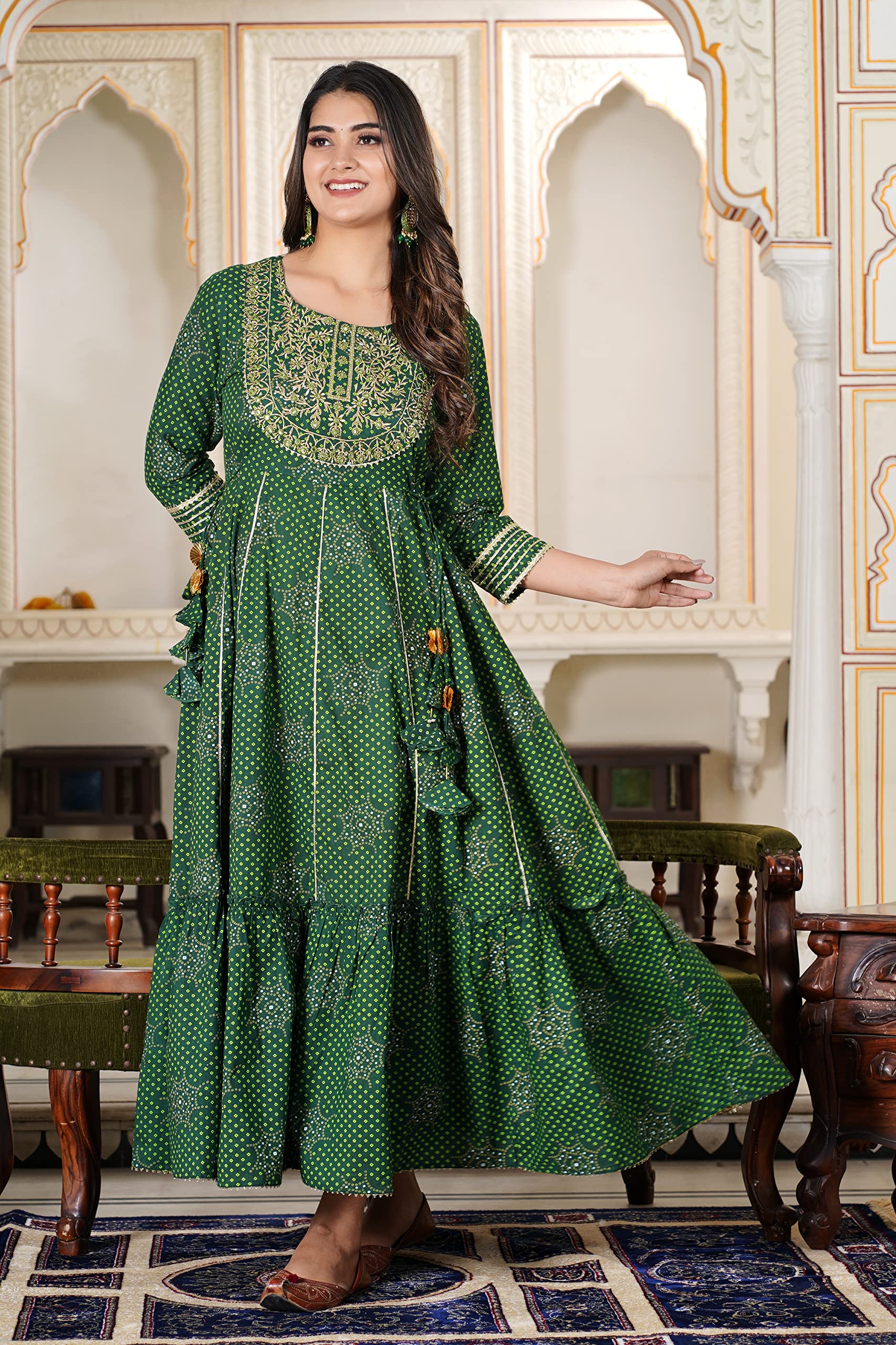 JG JAI GOVINDAM Dress for Saint Patricks Day Anarkali Indian Kurti for Women Pakistani Wedding/Party Wear Designer Style (GREEN-XXL)