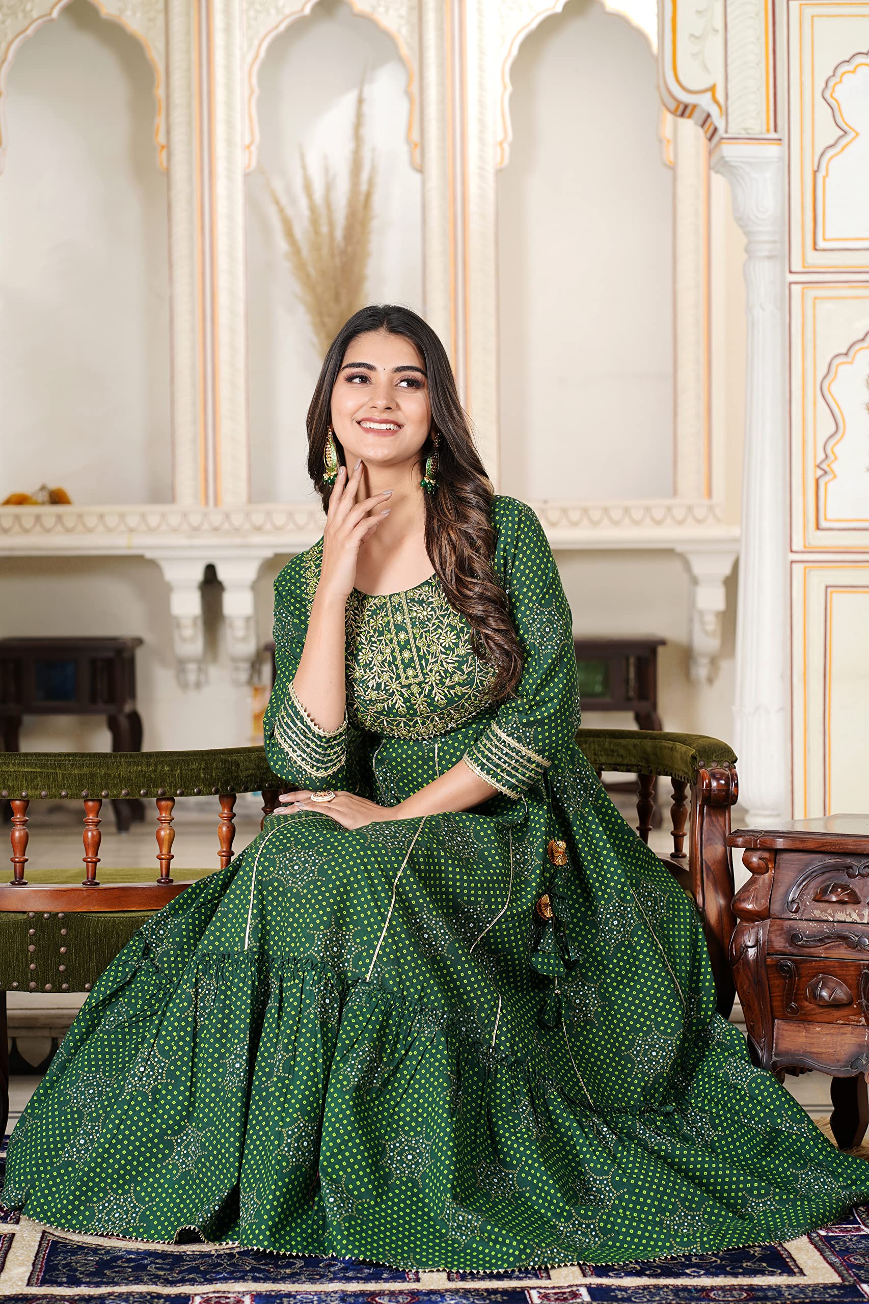 JG JAI GOVINDAM Dress for Saint Patricks Day Anarkali Indian Kurti for Women Pakistani Wedding/Party Wear Designer Style (GREEN-XXL)