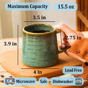 masoline Large Ceramic Coffee Mug, Handmade Pottery Mugs, Tea Cups with Big Handle for Office and Home, 15.5 oz, Dishwasher and Microwave Safe (Ink Red)