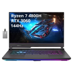 asus rog strix g15 gaming laptop, 15.6" fhd 144hz display, amd ryzen 7-4800h, 16gb ram, 1tb pcie ssd, rgb backlit keyboard, geforce rtx 3060 6g, wi-fi 6, win 11 pro, gray, 32gb usb card