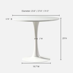 MIINO Round Modern Style Solid Wood Dining Table Dining Furniture with Tulip Base, Small Table for Office Small Coffee Table for 2, White, 23.6" W