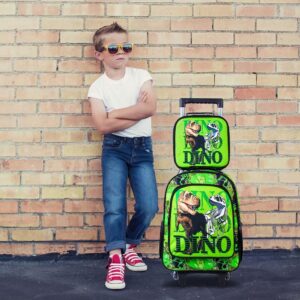 CCJPX 3PCS Kids Rolling Backpack Boys, Dinosaur School Bookbag with Wheels, Roller Wheeled Backpacks for Toddler Elementary