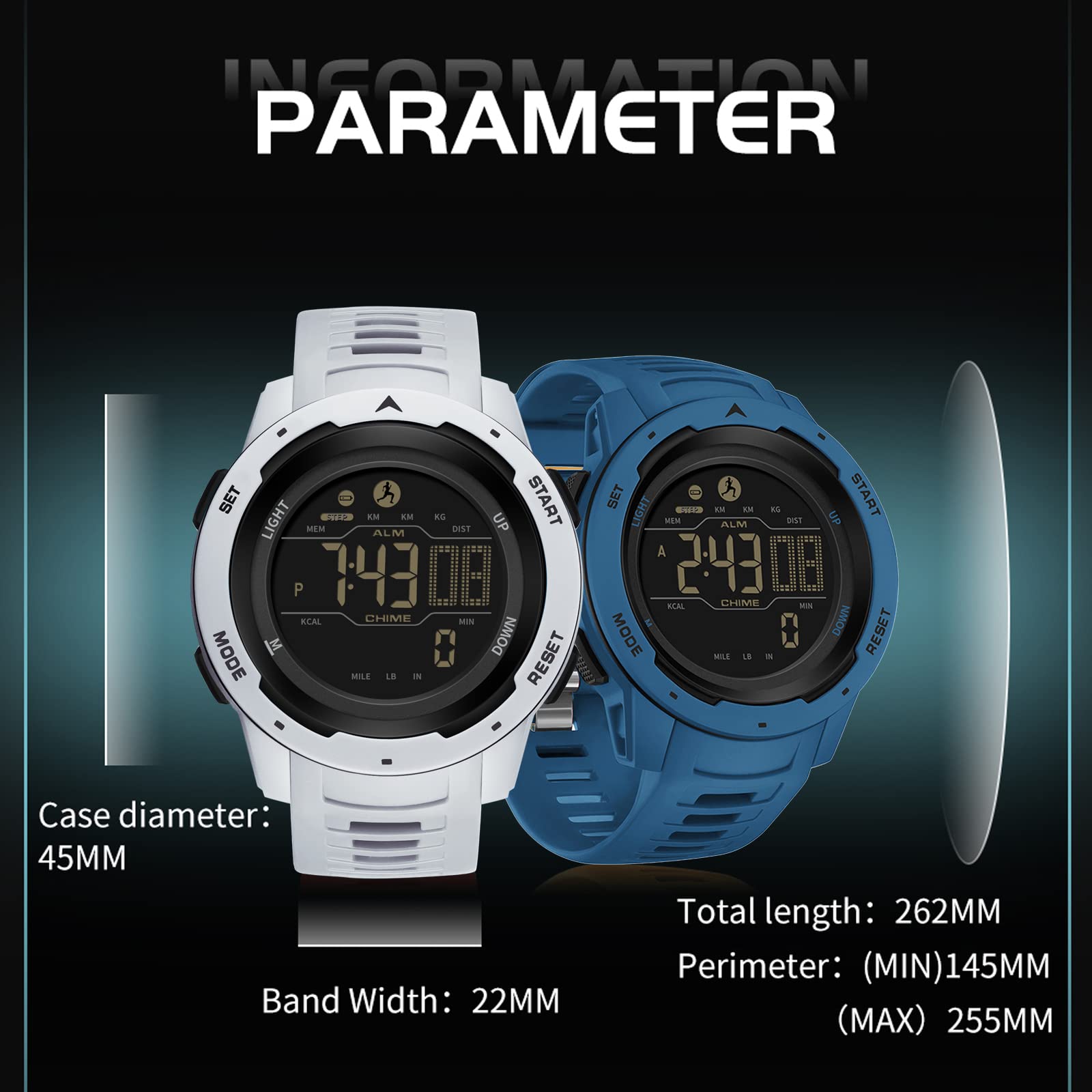 findtime Men's Digital Watch Waterproof Pedometer Watches Sport Watch Step Counter Calorie Military Watch with Stopwatch Alarm LED Backlight Countdown