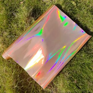 11.8"x53" Holographic Faux Leather Fabric, Mirror Reflective Vinyl for DIY Hair Bows Bags Sewing Crafts (Champagne Gold)