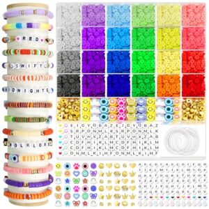 artdot 5342 pcs clay beads for friendship bracelets making kit, 24 rainbow colors jewelry making supplies heishi beads with elastic string and organizer gifts for teen girls ages 6 7 8 9 10 11 12