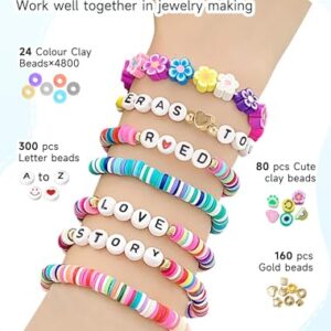 ARTDOT 5342 PCS Clay Beads for Friendship Bracelets Making Kit, 24 Rainbow Colors Jewelry Making Supplies Heishi Beads with Elastic String and Organizer Gifts for Teen Girls Ages 6 7 8 9 10 11 12