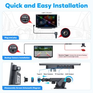 [Upgrade] Westods Wireless Apple Carplay & Android Auto with 2.5K Dash Cam, 1080P Backup Camera, Portable 7" HD IPS Screen for Car, GPS Navigation, Bluetooth, AirPlay, MirrorCast, AUX/FM Transmitter