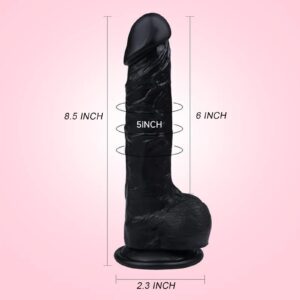 Dildo, Black Dildos, Sex Toy, 8.5 Inch Ultra Soft Lifelike Silicone Anal Dildo with Strong Suction Cup, G Spot Stimulator Adult Sexy Toys for Women Men Couple Sexual Pleasure Tools for Women, Black