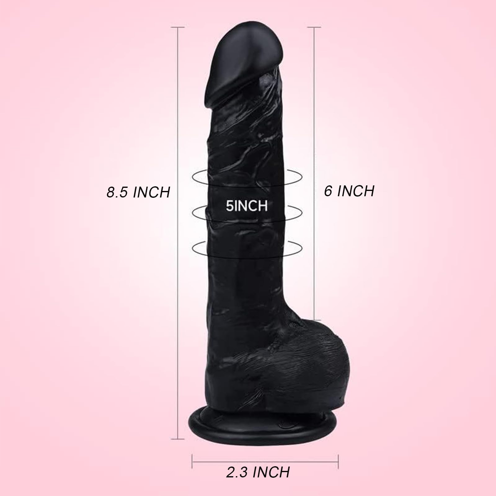 Dildo, Black Dildos, Sex Toy, 8.5 Inch Ultra Soft Lifelike Silicone Anal Dildo with Strong Suction Cup, G Spot Stimulator Adult Sexy Toys for Women Men Couple Sexual Pleasure Tools for Women, Black