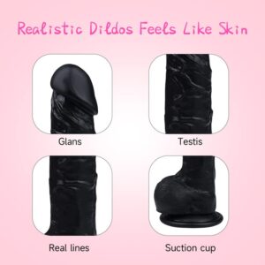 Dildo, Black Dildos, Sex Toy, 8.5 Inch Ultra Soft Lifelike Silicone Anal Dildo with Strong Suction Cup, G Spot Stimulator Adult Sexy Toys for Women Men Couple Sexual Pleasure Tools for Women, Black