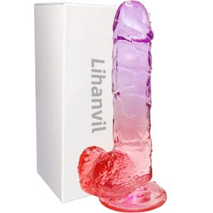 realistic dildo clear silicone 7.8" red-purple gradient adult sex g-spot dildo with strong suction cup for women hand free play flexible soft penis dong, toys for vaginal and anal stimulation