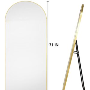 Otlsh 71"×30" Full Length Mirror, Arched Floor Mirror with Stand, Standing Mirror, Full Body Mirror, Large Mirror, Wall Mirror, Freestanding, Oversized, Aluminum Frame - Gold