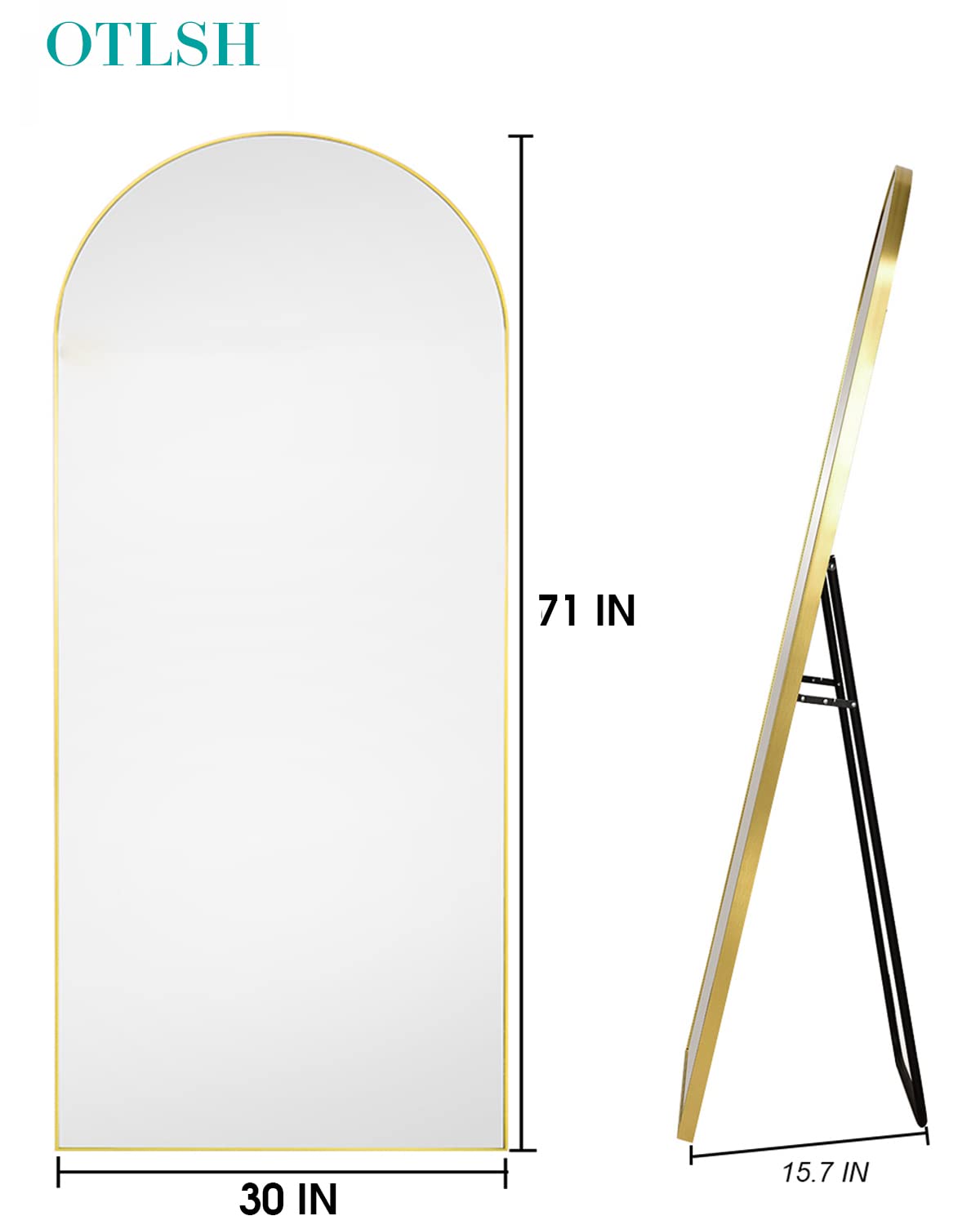 Otlsh 71"×30" Full Length Mirror, Arched Floor Mirror with Stand, Standing Mirror, Full Body Mirror, Large Mirror, Wall Mirror, Freestanding, Oversized, Aluminum Frame - Gold