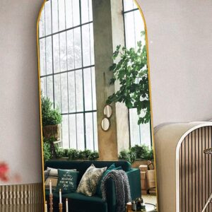 Otlsh 71"×30" Full Length Mirror, Arched Floor Mirror with Stand, Standing Mirror, Full Body Mirror, Large Mirror, Wall Mirror, Freestanding, Oversized, Aluminum Frame - Gold